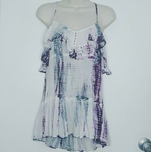 SOLD-Free People Beaded Tie Dye Ruffle  Top